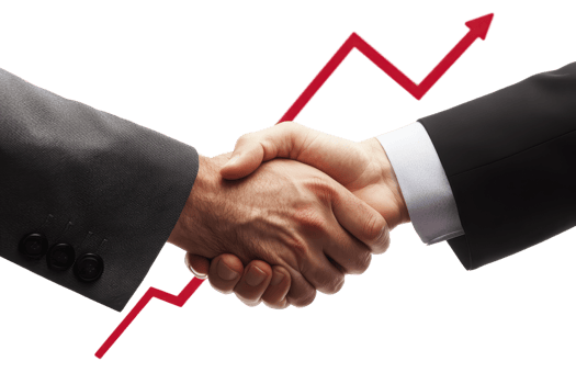 Two hands are shaking in a business agreement, with a rising growth line graph overlay, symbolizing partnership and success. png
