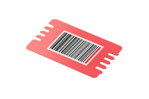 A red ticket featuring a black barcode, commonly used for events, admission, or transactions. png