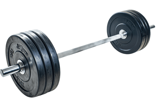 A heavy barbell loaded with black weight plates, designed for strength training and weightlifting exercises. png