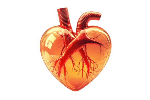 A realistic anatomical heart featuring detailed blood vessels and a vibrant coloration. png