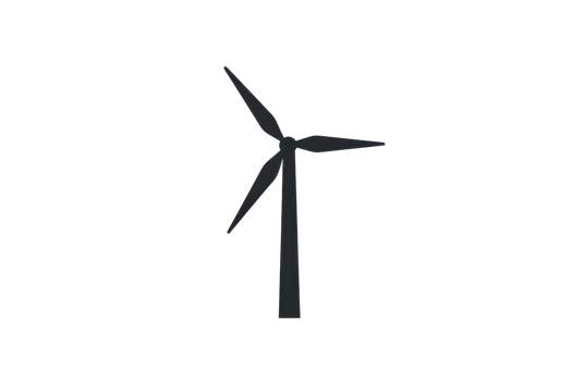 A silhouette of a wind turbine with three elongated blades, symbolizing renewable energy and sustainability. png