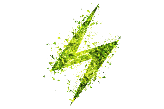 A vibrant green lightning bolt symbol, dynamic and energetic, conveying a sense of power and electricity. png