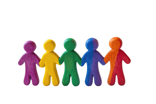 Colorful figures arranged in a line, showcasing diversity and playfulness in design. png