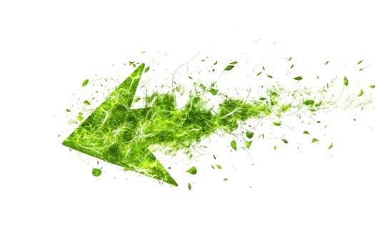 A vibrant green arrow made of leaves, symbolizing movement and nature. png