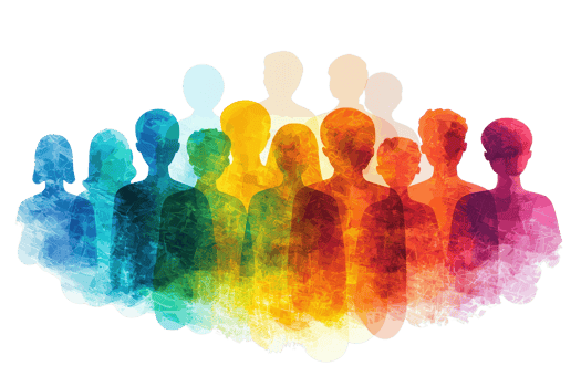A colorful representation of diverse human figures blending together, showcasing unity and collaboration. png