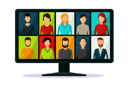 A digital display showing a grid of nine illustrated faces representing diverse individuals. png