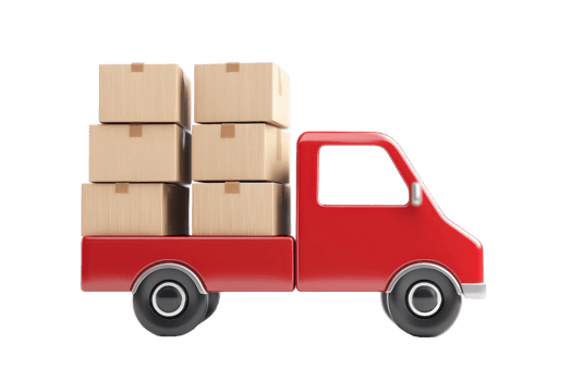 A red delivery truck loaded with stacked cardboard boxes. png