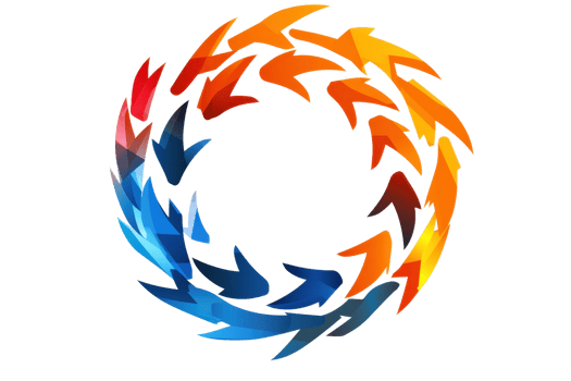 A circular arrangement of colorful arrows in various shades, symbolizing movement and direction. png
