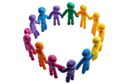 Colorful figures arranged in a circle, holding hands, symbolizing unity and diversity. png