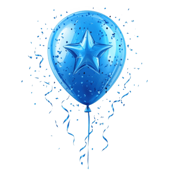 Shiny balloon with vibrant blue with star hues floating against birthday a transparent background, perfect for celebratory designs png