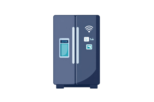 A modern refrigerator featuring a water dispenser and digital controls. png