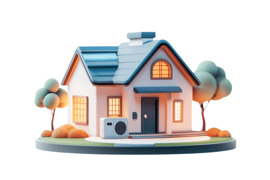 A colorful, stylized house with windows, a door, and a washing machine, surrounded by whimsical trees. png
