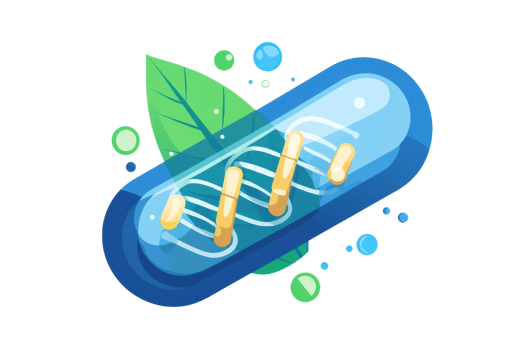 A colorful illustration of a chloroplast featuring thylakoids, with a leaf accentuating its role in photosynthesis. png