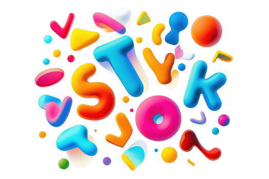Colorful, playful letters and shapes in various styles create a vibrant design, emphasizing creativity and fun. png