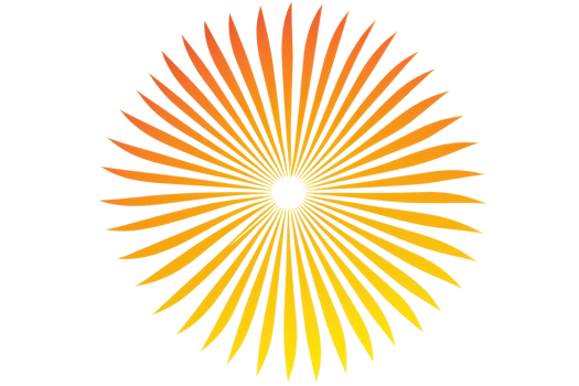 A vibrant, circular design featuring elongated, petal-like shapes radiating outward in a gradient of orange to yellow. png