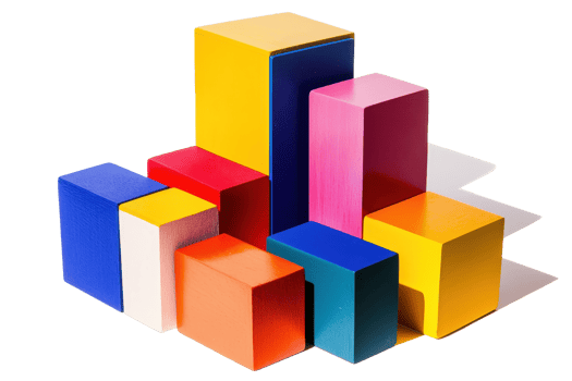 Colorful geometric blocks arranged in various heights and sizes, showcasing a vibrant and playful design. png