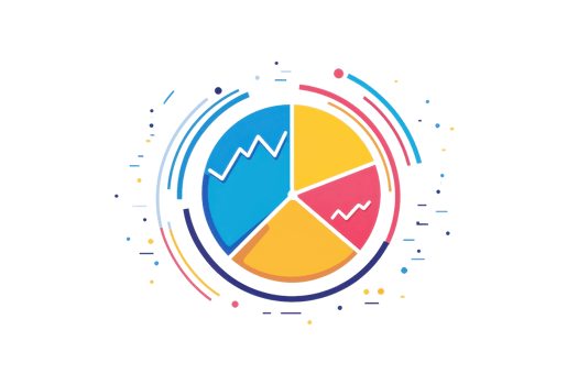 A colorful pie chart illustration with segments displaying different data trends and patterns. png