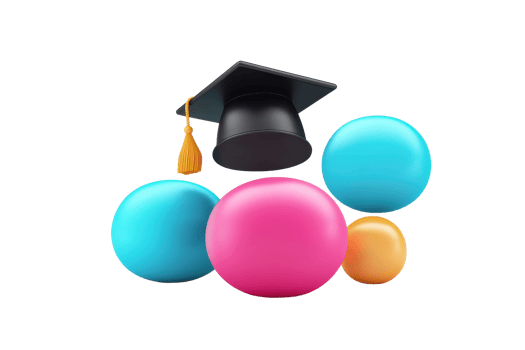A colorful arrangement of spheres, featuring a graduation cap on top, symbolizing achievement and education. png