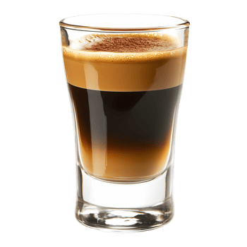 A shot glass filled with a brown liquid with a brown foam on top png
