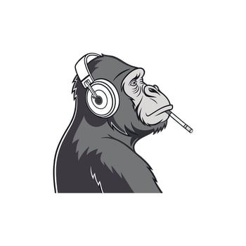 A gorilla wearing headphones and smoking a cigarette vector
