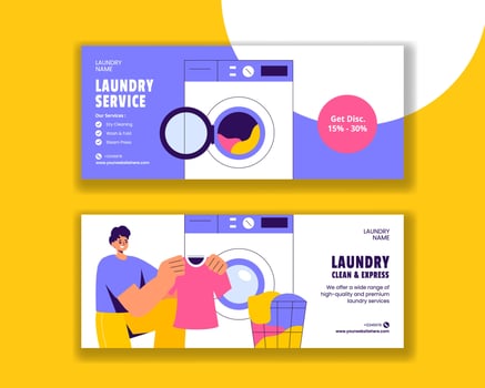Laundry Service Promotional Post with Hand-Drawn Horizontal Banner Templates vector