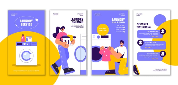 Flat Cartoon Illustration of Laundry Service for Social Media Stories vector