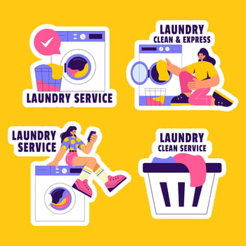 Laundry and Cleaning Service Label Design in Hand-Drawn Style vector