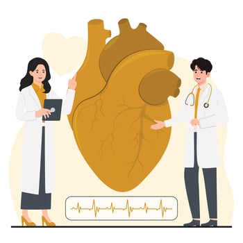 Cardiology concept. Doctor and patient. Heart check up illustration in flat style. vector