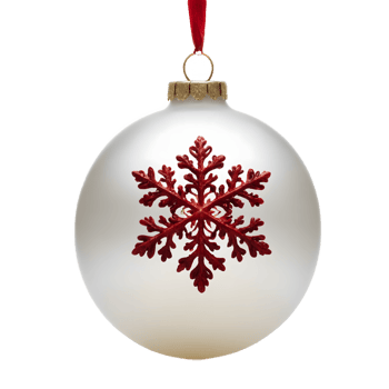 A white christmas ball with a red snowflake on it png