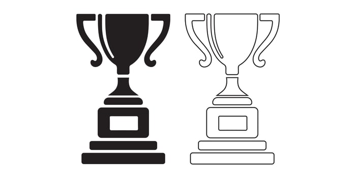 Two stylized trophy icons, one black and one white. vector