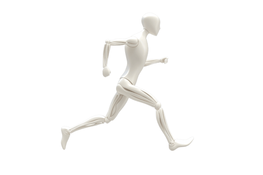 A dynamic running mannequin in a forward motion, showcasing athletic posture and human-like form. png