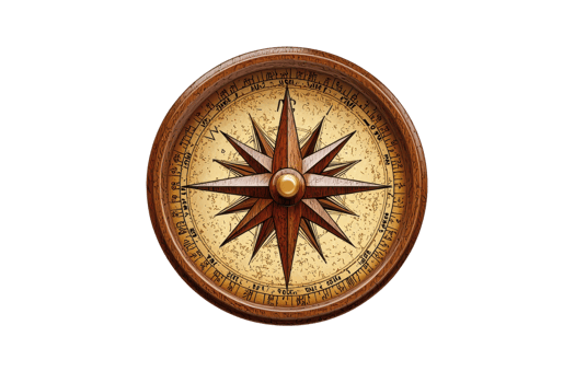 A detailed compass with a wooden frame and intricate directional markings. png