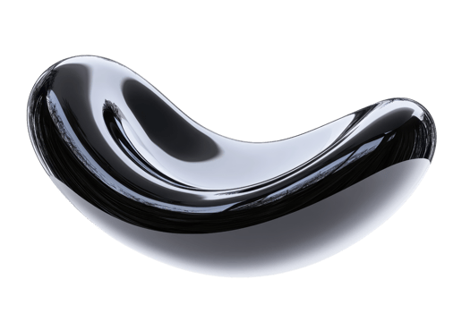 A sleek, glossy, black bean-shaped object with smooth curves and reflective surfaces. png