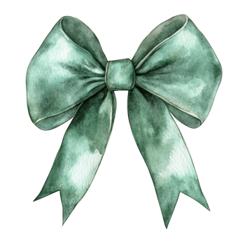 Dark green watercolor bow ribbon, hand painted with refined detail, lending artistic elegance to graphic design elements isolated on a transparent background png