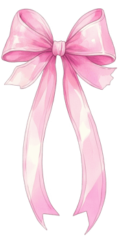 Elegant pink bow ribbon painted with watercolors, isolated on a transparent background, perfect for adding a touch designs png
