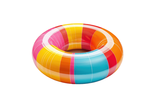 A vibrant, multi-colored inflatable pool ring designed for summer fun and relaxation in water. png
