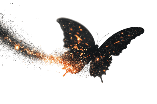 A butterfly composed of shimmering particles, creating a cosmic effect with vibrant colors. png