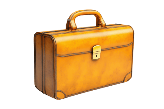 A stylish, vintage leather briefcase with a sturdy handle and a secure lock, showcasing craftsmanship and elegance. png