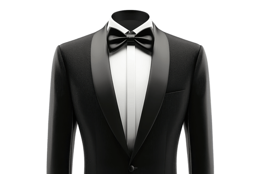 Elegant black tuxedo with a bow tie, showcasing a classic and sophisticated style for formal occasions. png