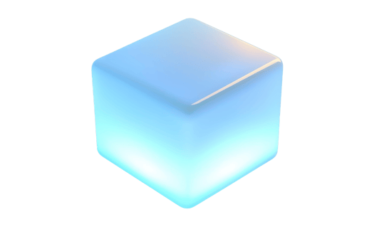 A glowing blue cube with smooth edges and a luminous appearance. png
