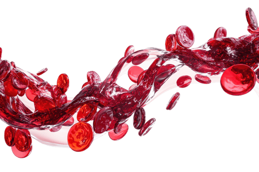 A flowing stream of red liquid with vibrant red cells, creating a dynamic and energetic visual effect. png