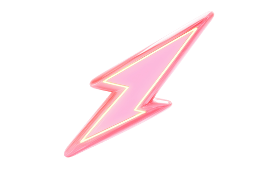 A vibrant pink lightning bolt shape with a glowing outline. png