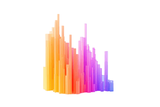 A vibrant, colorful soundwave pattern displaying varying heights in shades of orange, pink, and purple, representing audio frequencies. png