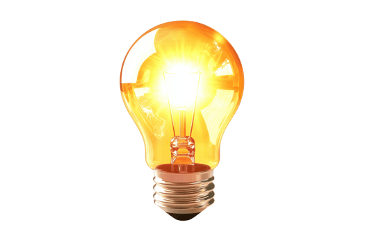 A glowing light bulb radiating warm yellow light, showcasing its classic design and illuminating features. png