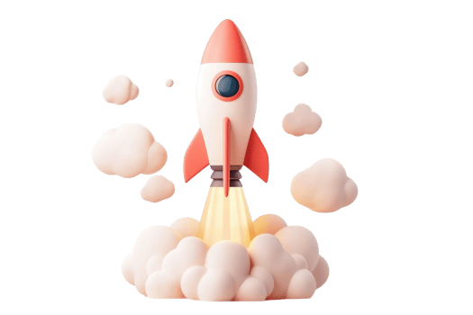 A colorful rocket launching with clouds of smoke, symbolizing adventure and exploration. png