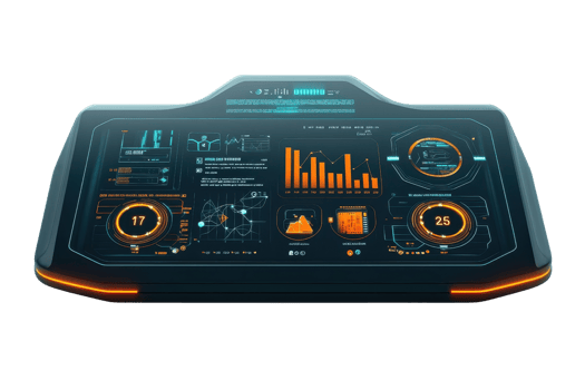 A sleek digital dashboard displaying various data visualizations and metrics with vibrant colors and interactive elements. png