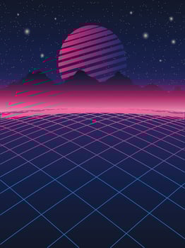 retro vaporwave future mountain grid landscape backgrond vector