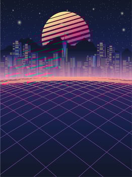 futuristic neon city vaporwave retro 90s landscape illustration vector