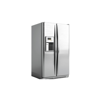 Stainless Steel Refrigerator with Digital Display Panel and Dispenser png