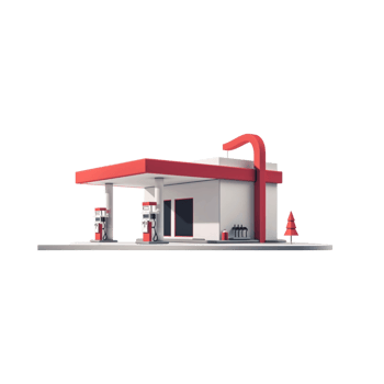 Sleek Gas Station Design with Red Roof and Tree png